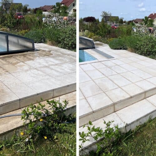 vyčištěná dlažba okolo bazénu