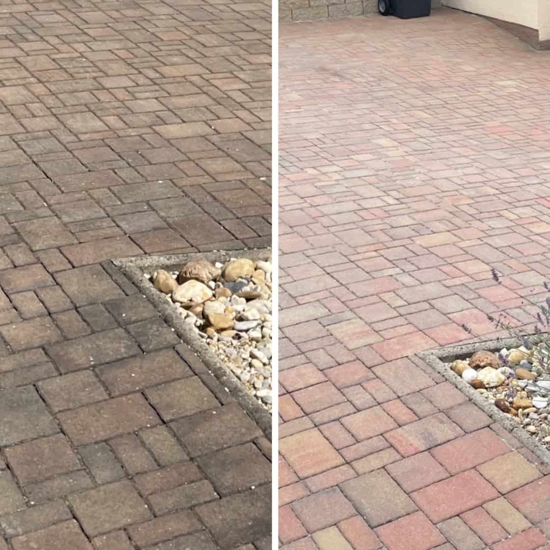 rozdíl vyčištěné a špinavé zámkové dlažby